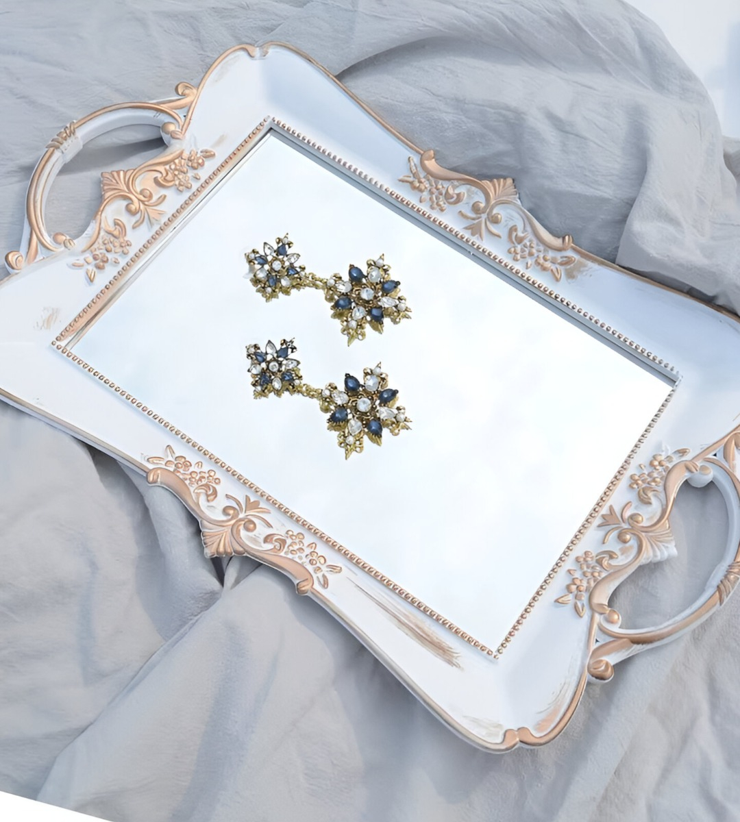 BANDEJA ESPEJO ORGANIZADOR ADORNO DECORATIVO BLANCA JHN - 6