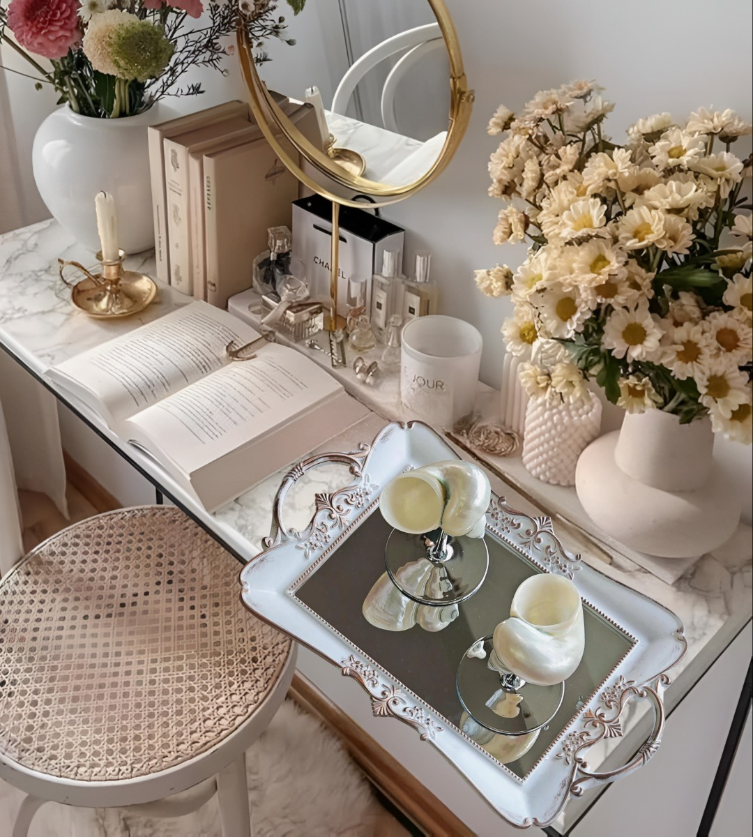 BANDEJA ESPEJO ORGANIZADOR ADORNO DECORATIVO BLANCA JHN - 9