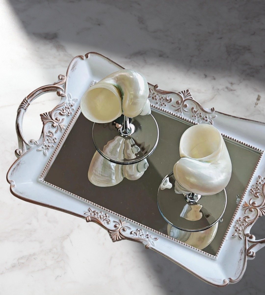 BANDEJA ESPEJO ORGANIZADOR ADORNO DECORATIVO BLANCA JHN - 10