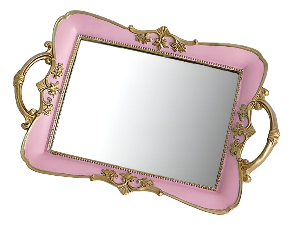 BANDEJA ESPEJO ROSA ORGANIZADOR ADORNO DECORATIVO JHN - 1