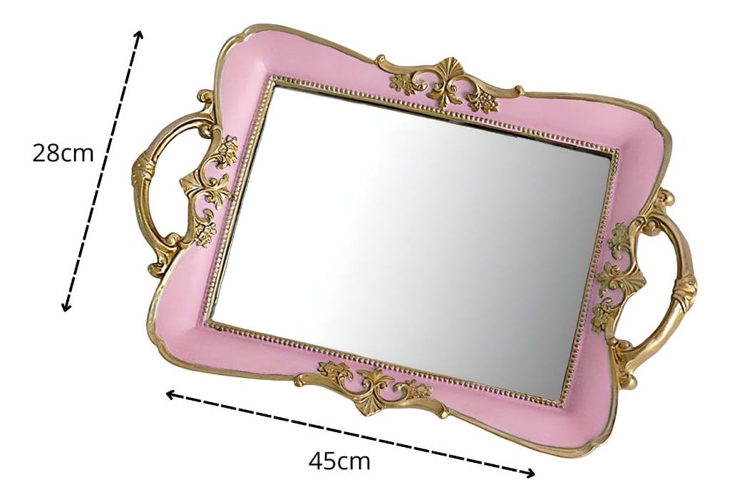 BANDEJA ESPEJO ROSA ORGANIZADOR ADORNO DECORATIVO JHN - 2