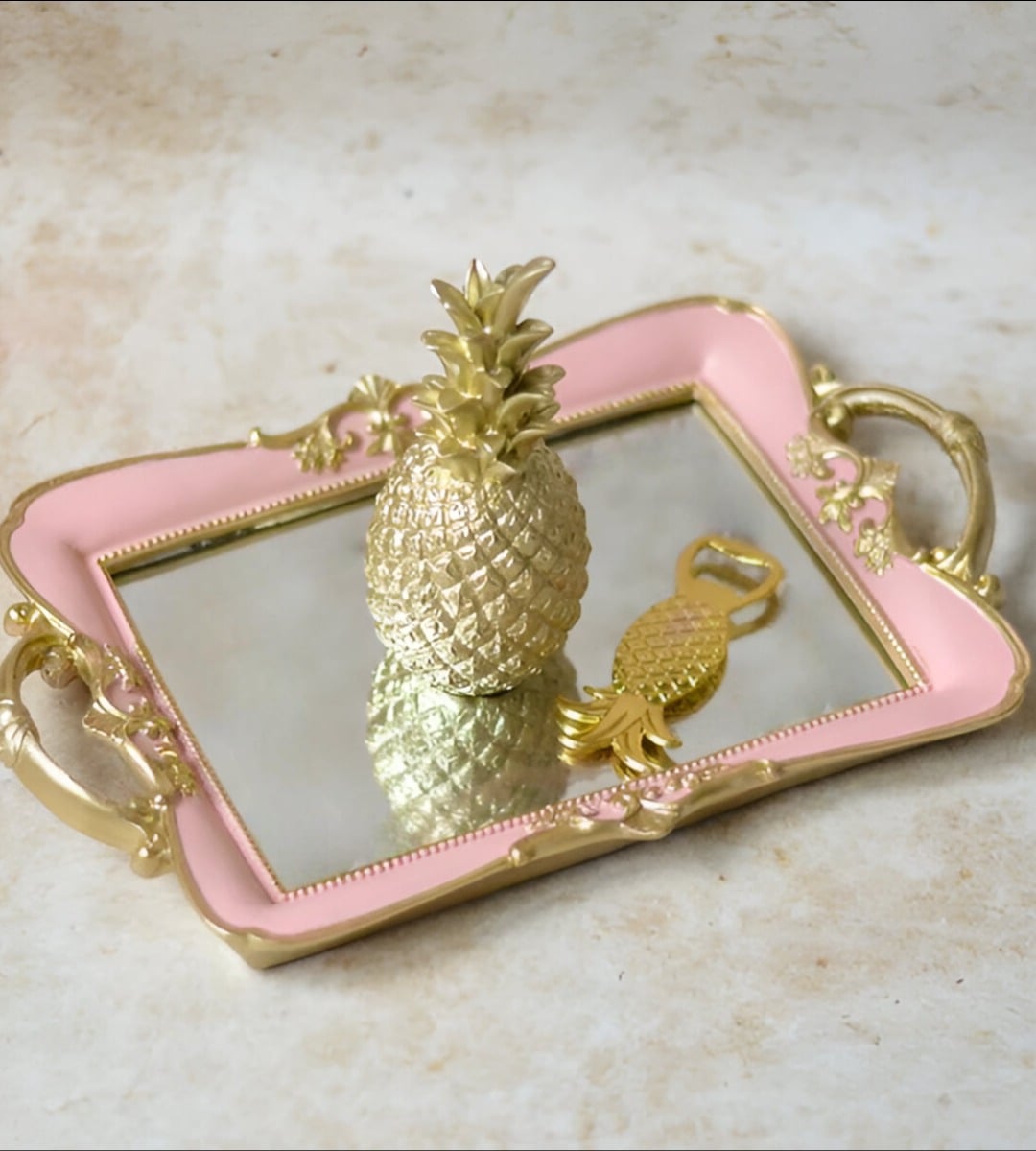 BANDEJA ESPEJO ROSA ORGANIZADOR ADORNO DECORATIVO JHN - 5