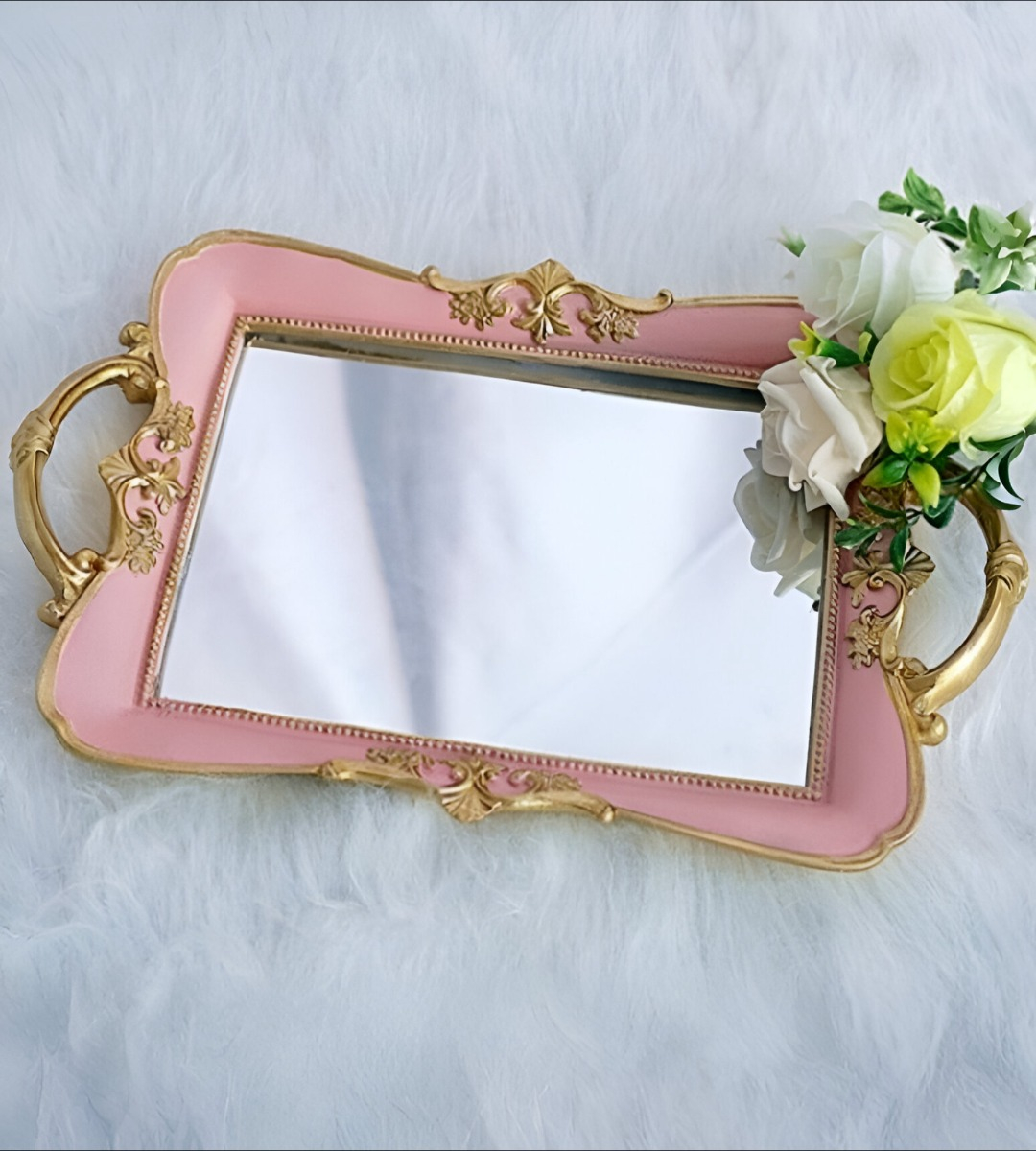 BANDEJA ESPEJO ROSA ORGANIZADOR ADORNO DECORATIVO JHN - 6