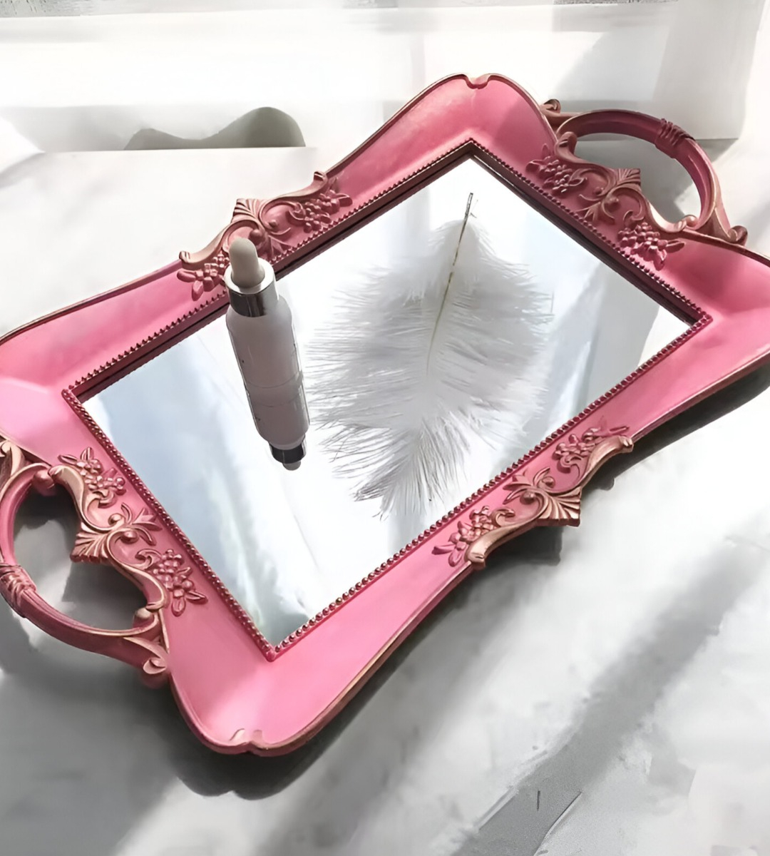 BANDEJA ESPEJO ROSA ORGANIZADOR ADORNO DECORATIVO JHN - 7