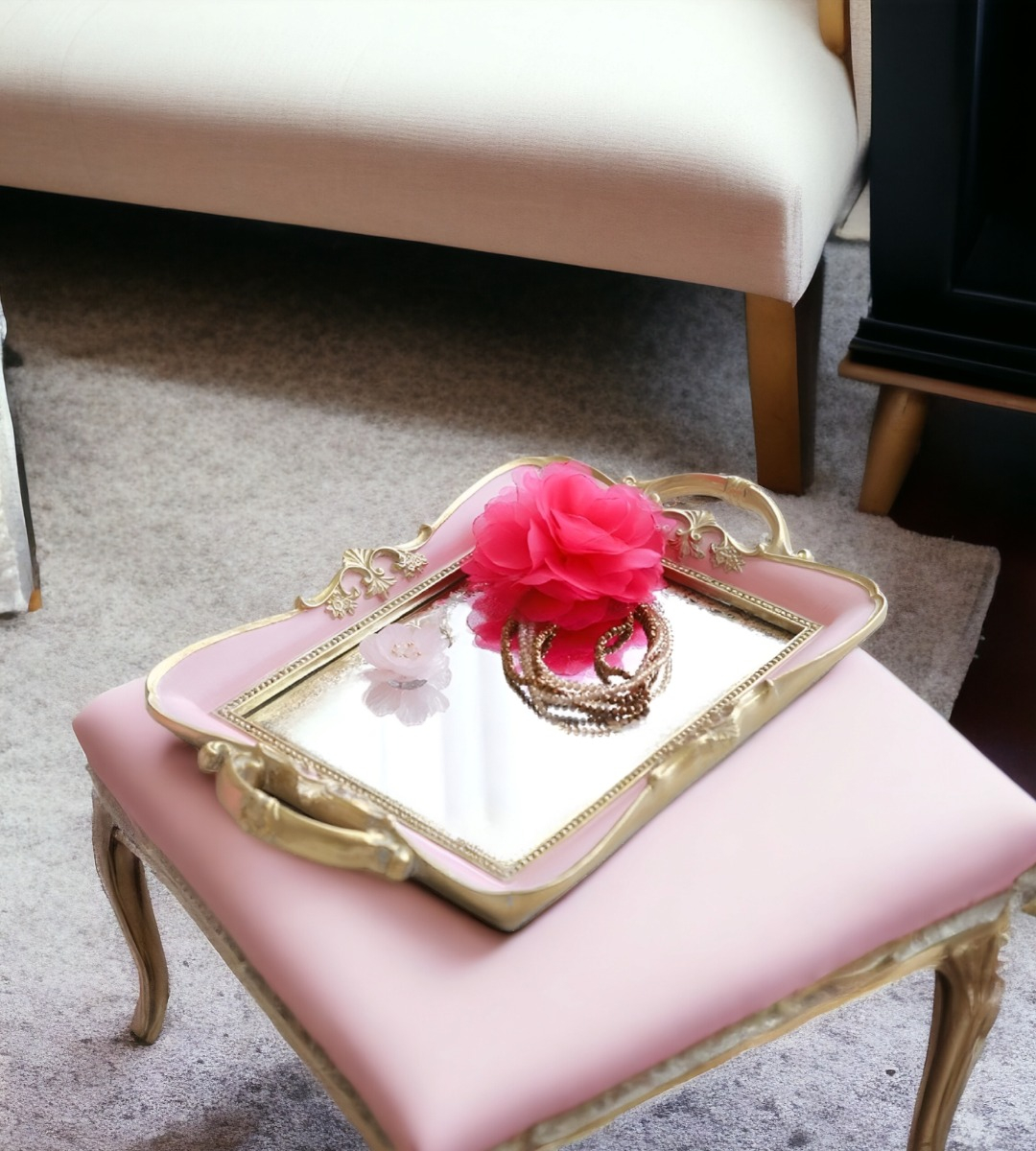BANDEJA ESPEJO ROSA ORGANIZADOR ADORNO DECORATIVO JHN - 8