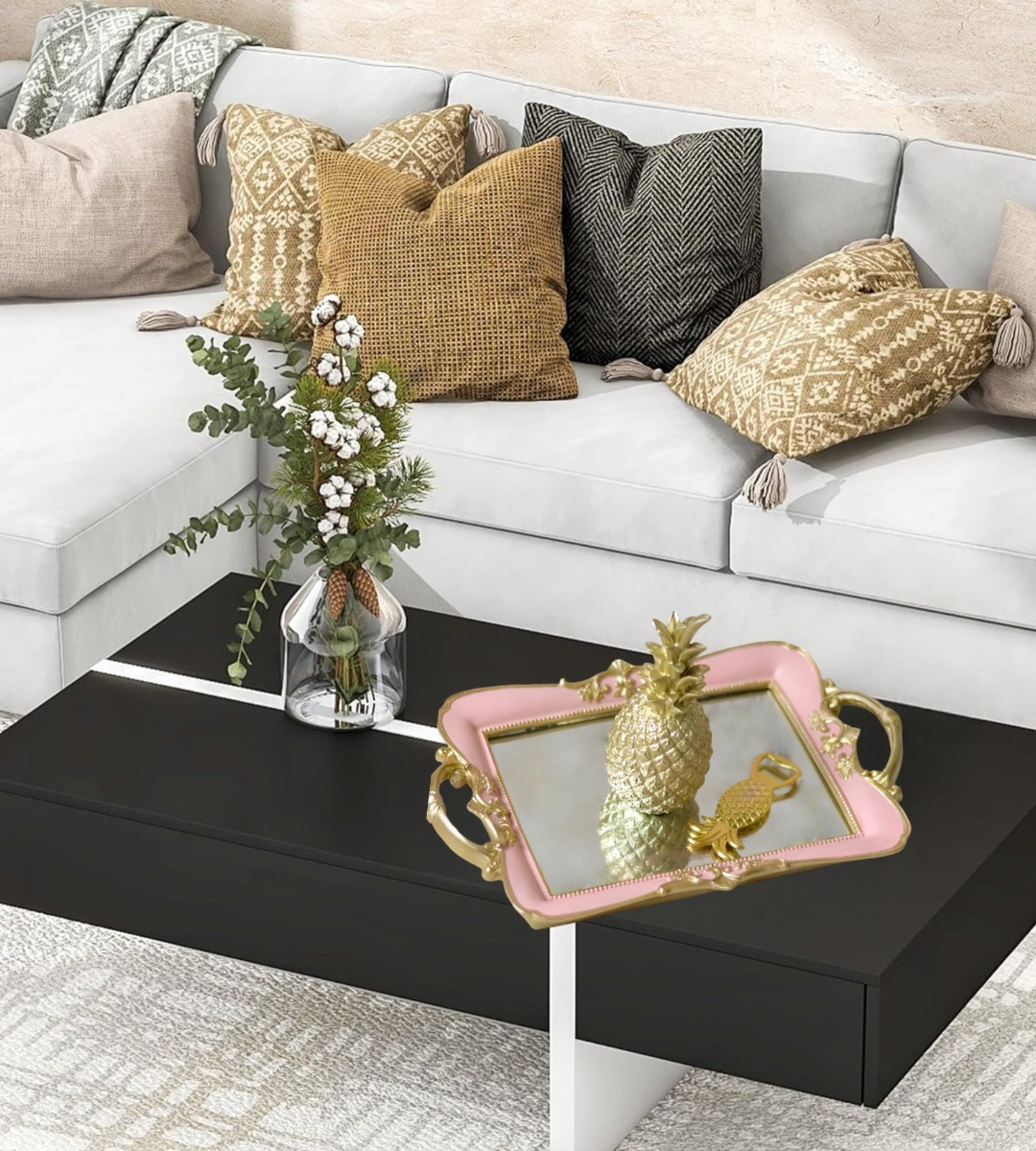 BANDEJA ESPEJO ROSA ORGANIZADOR ADORNO DECORATIVO JHN - 9