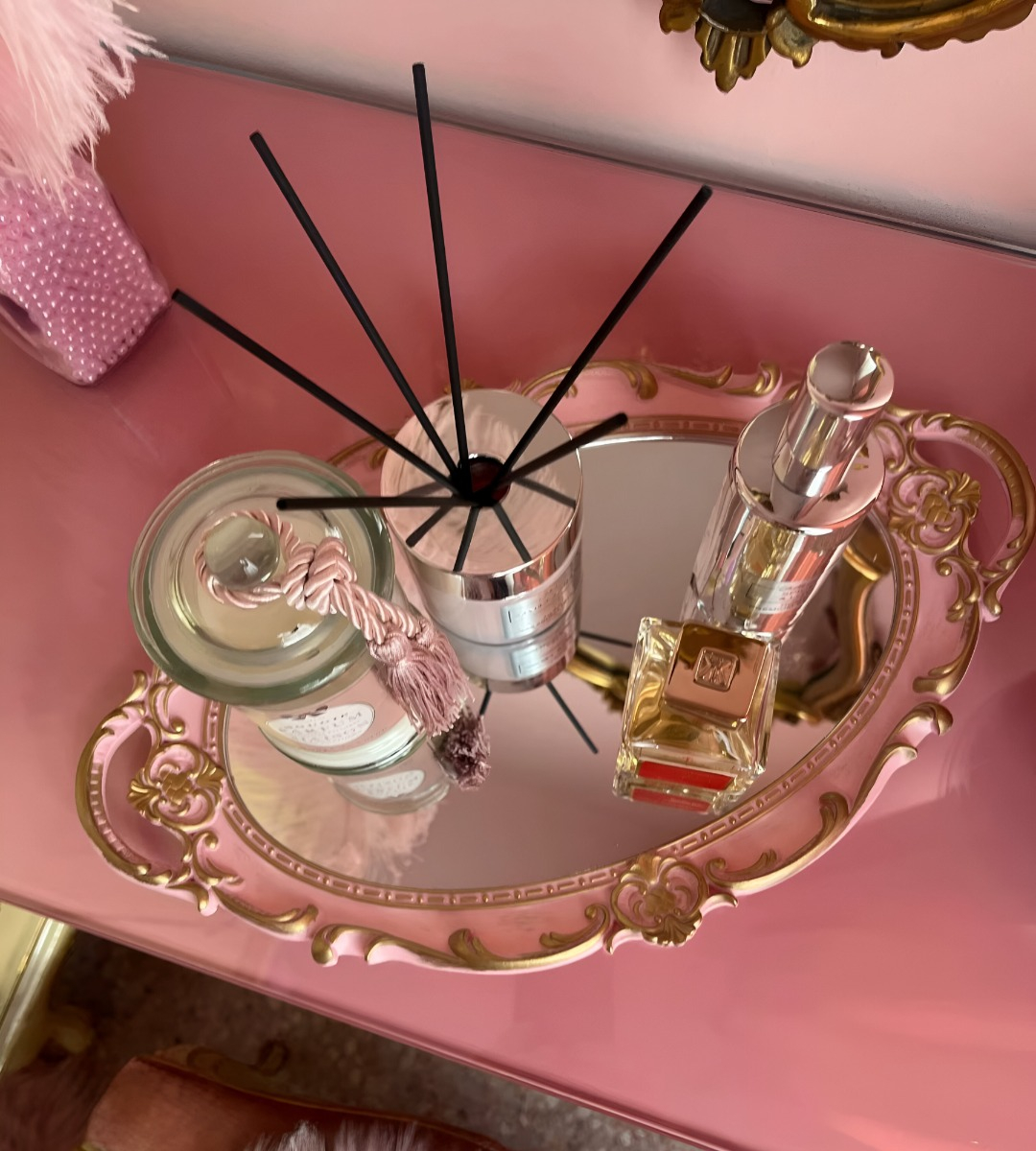 SET 2 BANDEJA ESPEJO DECORATIVA ROSADA ORGANIZADOR JHN - 7