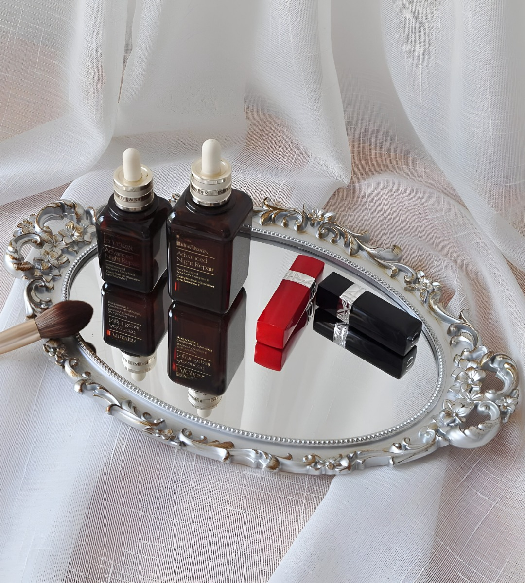 SET 2 BANDEJA ESPEJO PLATEADA DECORATIVA ORGANIZADOR JHN - 3