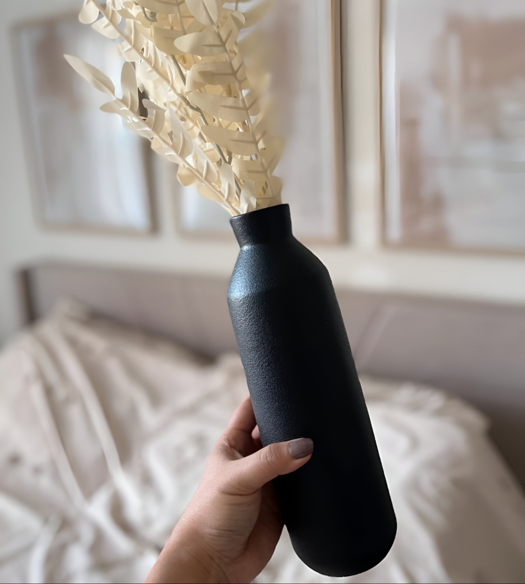 FLORERO DECORATIVO JARRÓN CERÁMICA ALTO MESA NEGRO JHN - 3