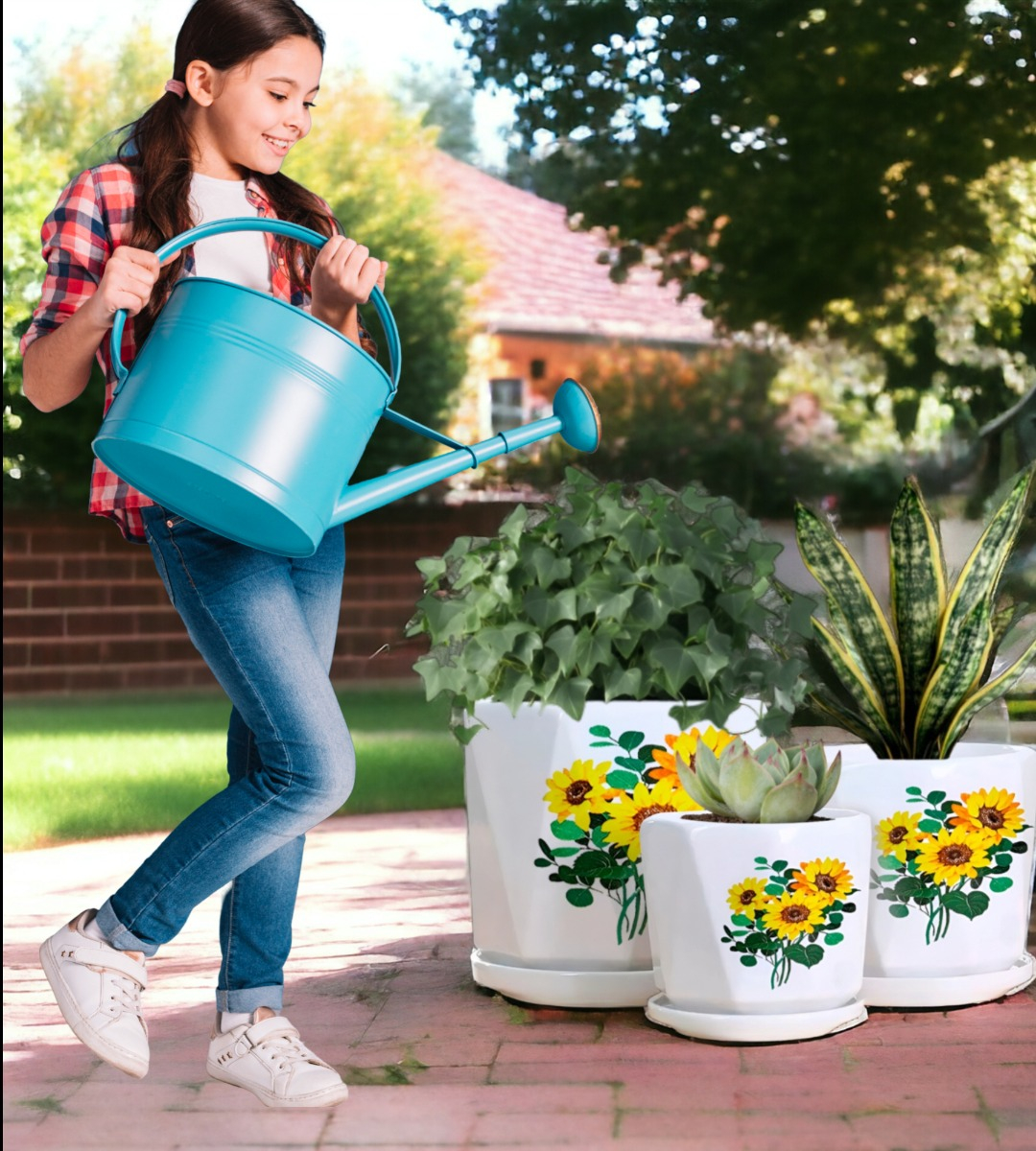 SET 3 MACETAS GIRASOL CERÁMICA PLANTAS JARDÍN DECORACIÓN JHN - 4