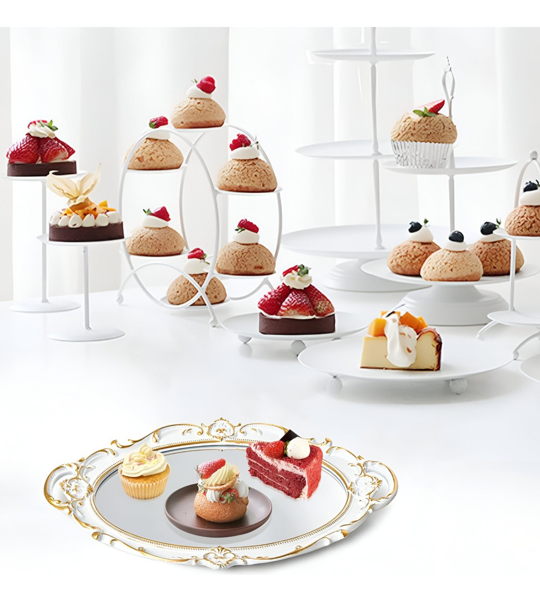 SET 2 BANDEJA ESPEJO DECORATIVA ORGANIZADOR BLANCA JHN - 2
