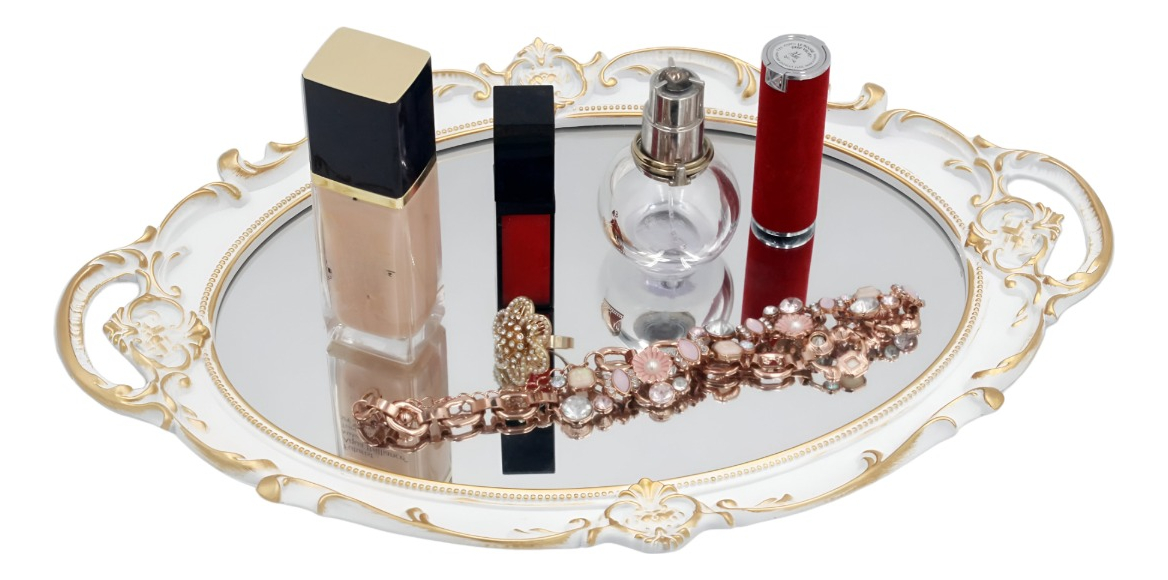 SET 2 BANDEJA ESPEJO DECORATIVA ORGANIZADOR BLANCA JHN - 3