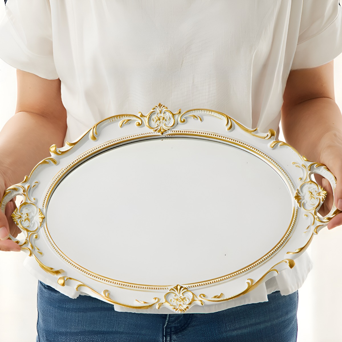 SET 2 BANDEJA ESPEJO DECORATIVA ORGANIZADOR BLANCA JHN - 4