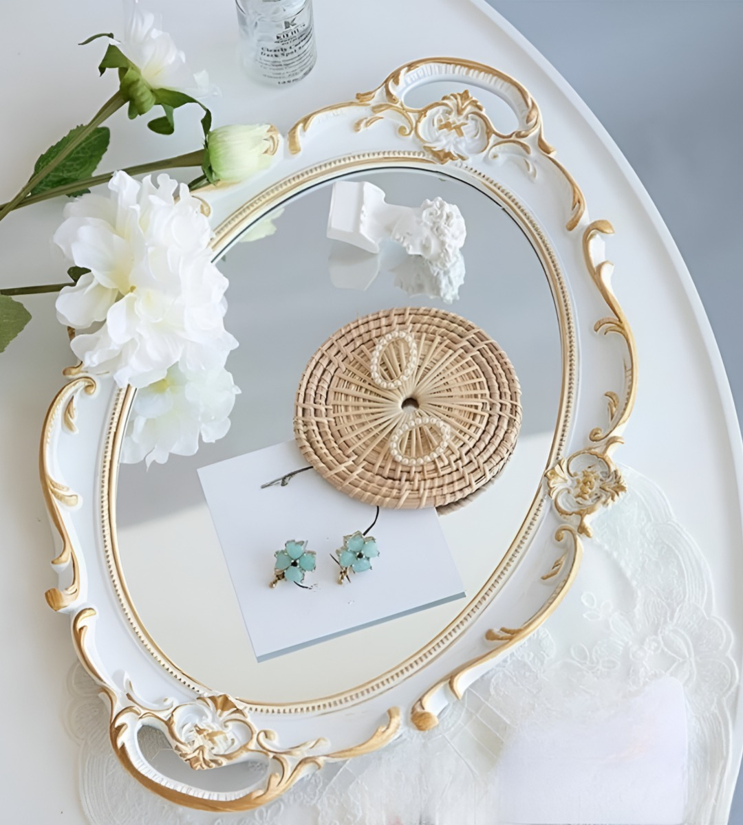 SET 2 BANDEJA ESPEJO DECORATIVA ORGANIZADOR BLANCA JHN - 5