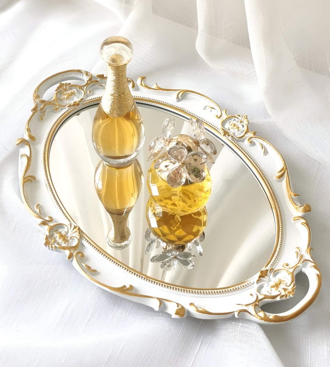 SET 2 BANDEJA ESPEJO DECORATIVA ORGANIZADOR BLANCA JHN - 9