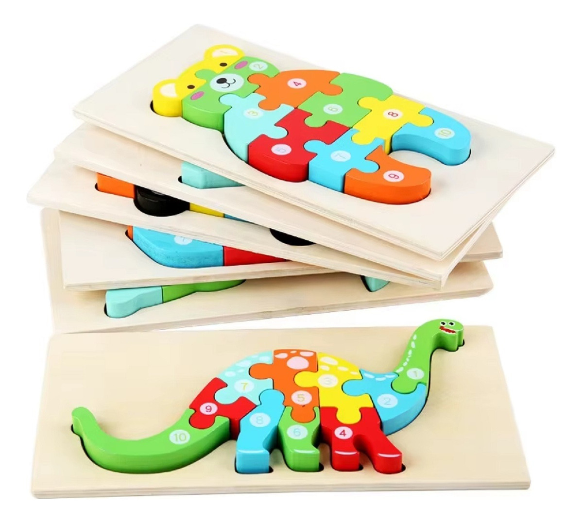 SET 5 PUZZLES ROMPECABEZAS 3D MADERA ANIMALES NIÑOS LAU - 5