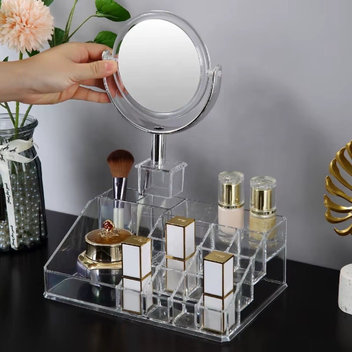 SET 2 COSMETIQUERO ORGANIZADOR MAQUILLAJE TOCADOR ESPEJO LAU - 4