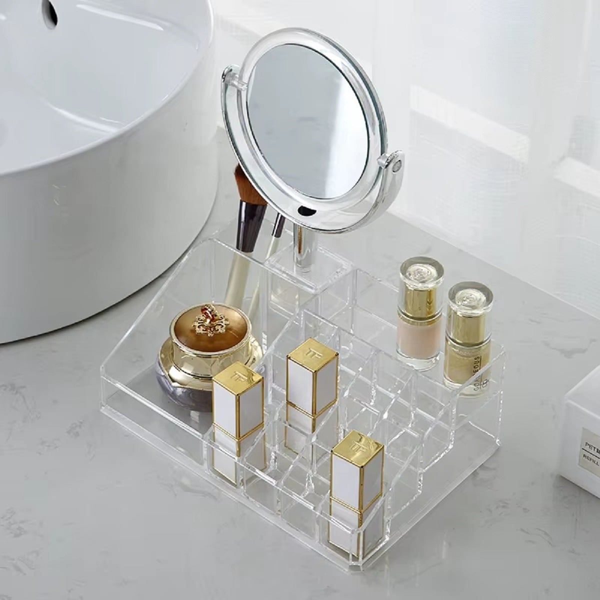 SET 2 COSMETIQUERO ORGANIZADOR MAQUILLAJE TOCADOR ESPEJO LAU - 6