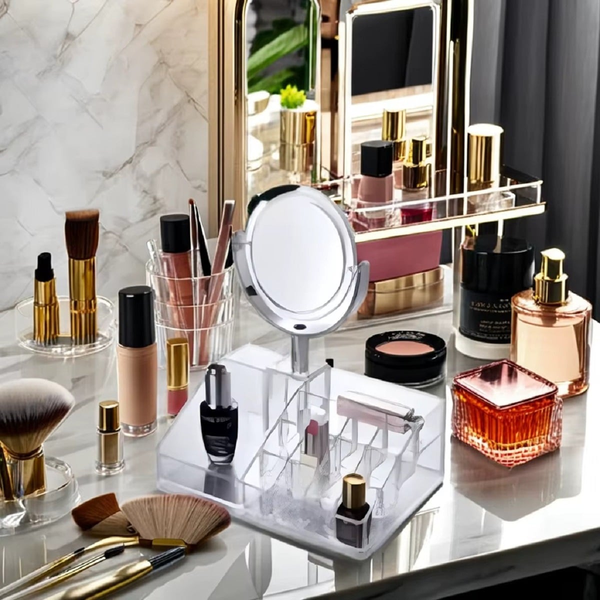 SET 2 COSMETIQUERO ORGANIZADOR MAQUILLAJE TOCADOR ESPEJO LAU - 7
