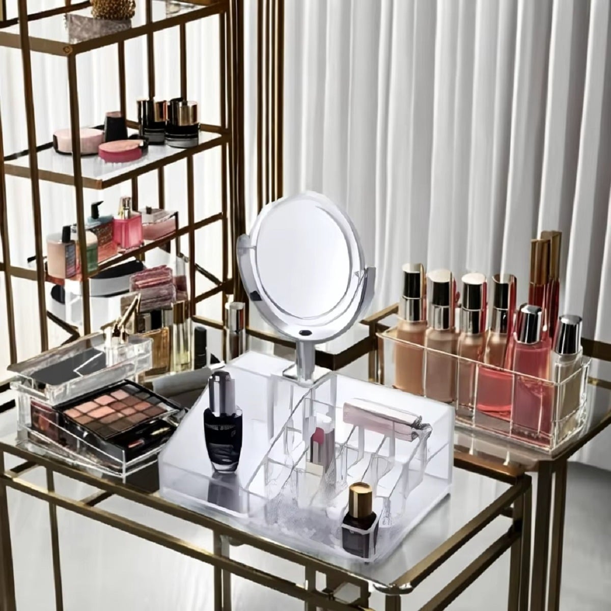 SET 2 COSMETIQUERO ORGANIZADOR MAQUILLAJE TOCADOR ESPEJO LAU - 8
