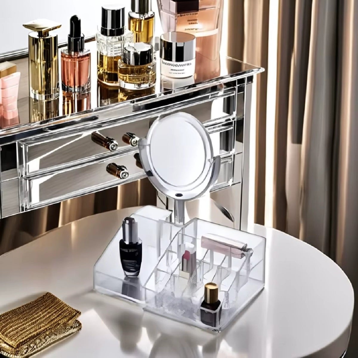 SET 2 COSMETIQUERO ORGANIZADOR MAQUILLAJE TOCADOR ESPEJO LAU - 9
