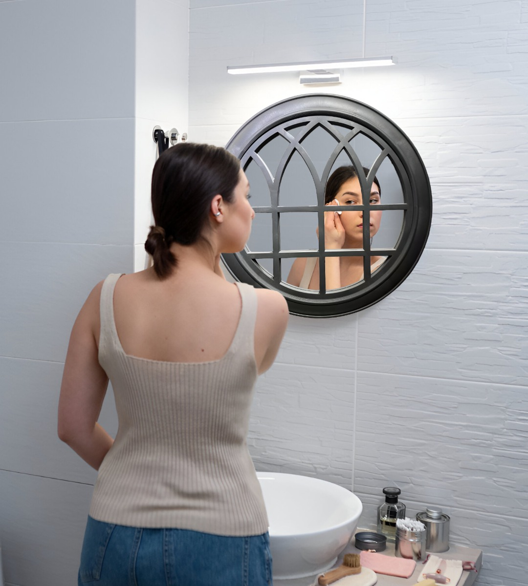 ESPEJO DECORATIVO CIRCULAR VENTANA NEGRO ELEGANTE JHN - 3