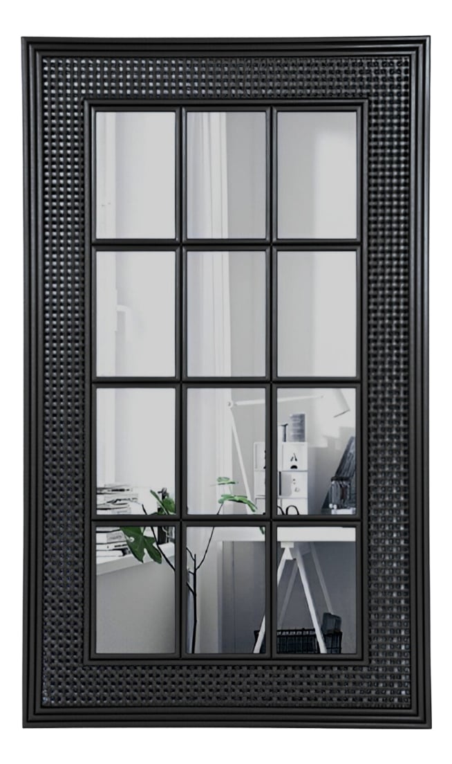 ESPEJO DECORATIVO DISEÑO VENTANA MARCO NEGRO RECTANGULAR JHN - 1