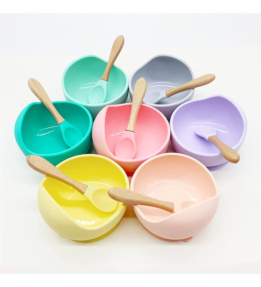 PLATOS BOL + CUCHARA SILICÓN ANTIDESLIZANTE BEBES LAU - 1
