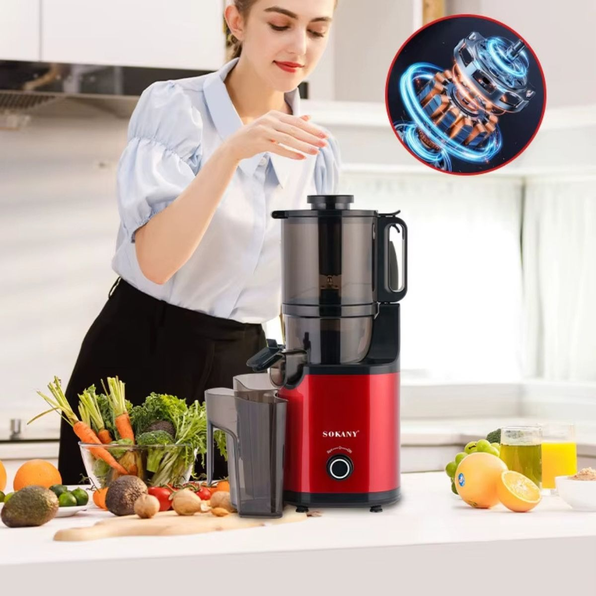 EXTRACTOR ZUMOS VERDURAS LICUADORA PRENSADO FRÍO TOLVA JHN - 4
