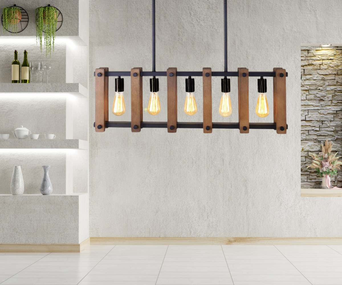 LAMPARA COLGANTE INDUSTRIAL MADERA ROBUSTA MODERNA LAU - 8