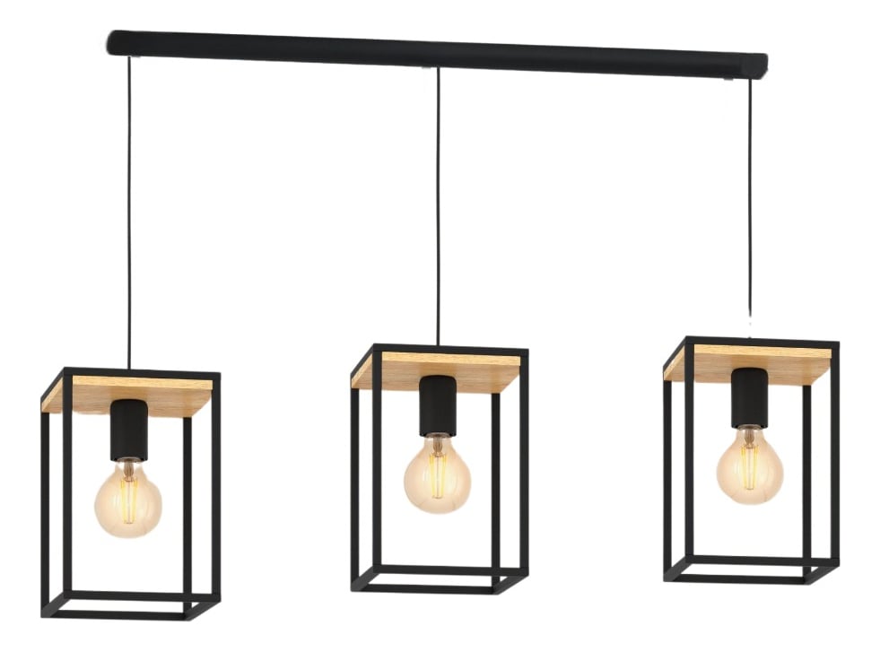LAMPARA COLGANTE INDUSTRIAL 3 LUCES MARCO METAL MADERA LAU - 1