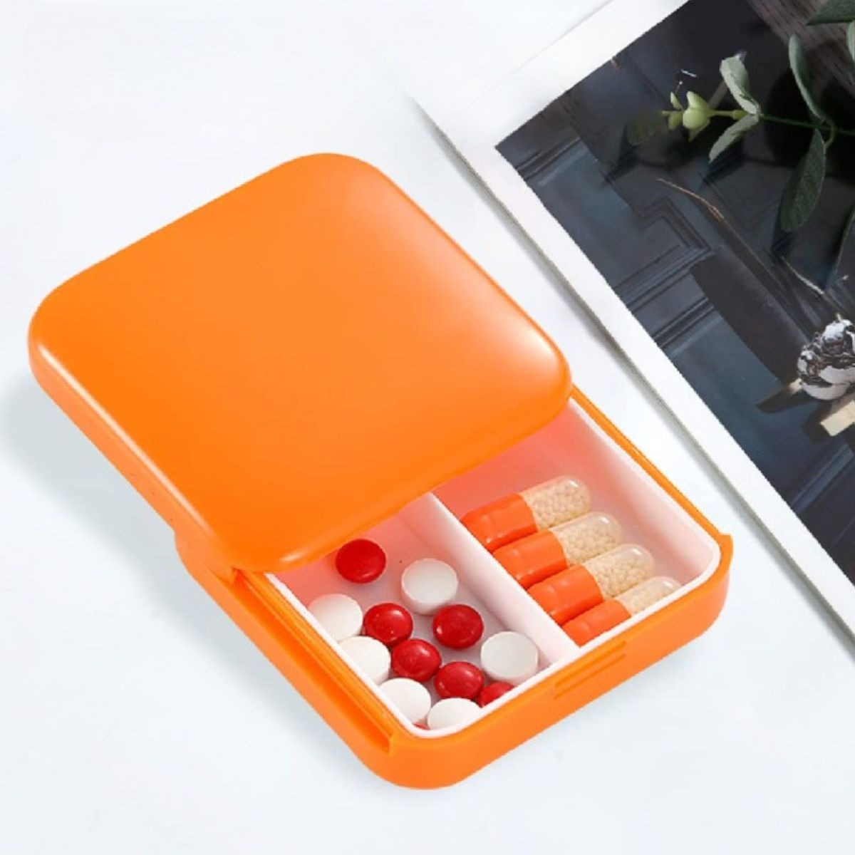 SET 6 PASTILLEROS MINI 2 COMPARTIMIENTO NARANJA PORTATIL LAU - 5