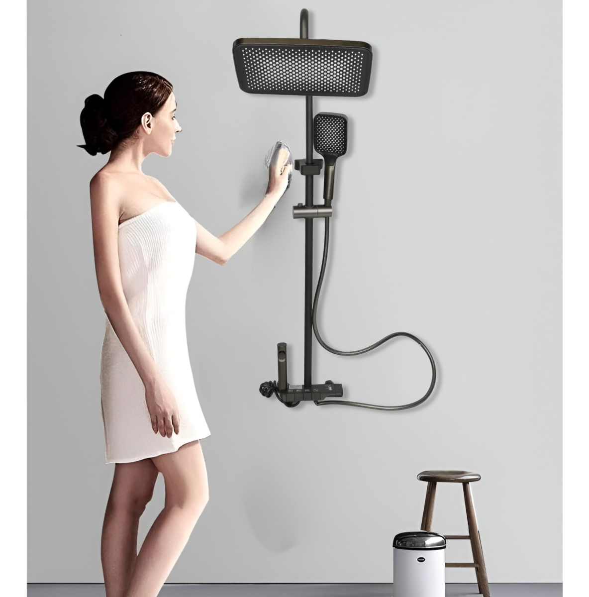REGADERA DUCHA CUADRADA COLUMNA ALTA PRESIÓN SPRAY 4EN1 JHN - 6