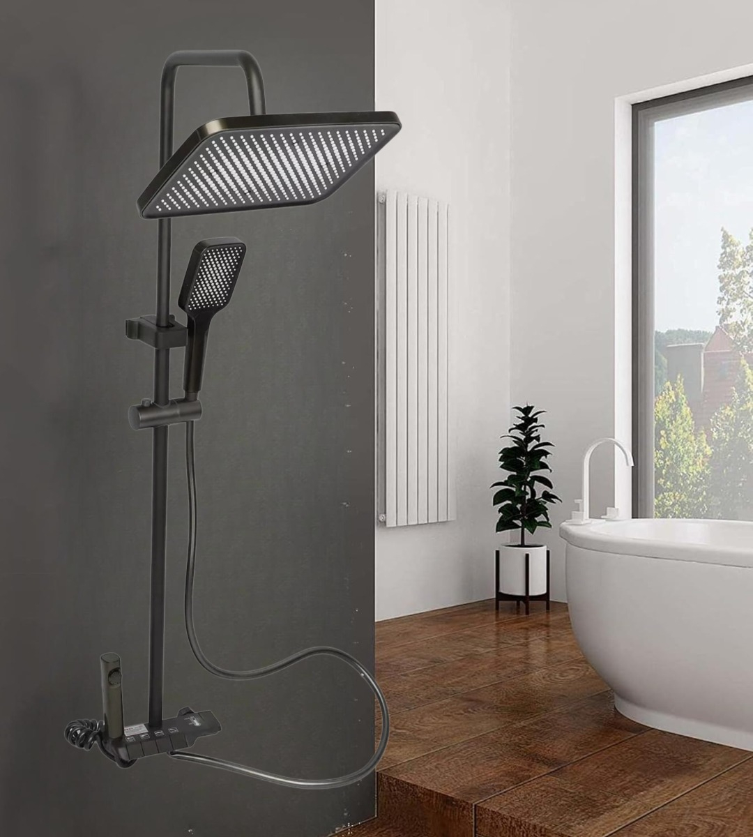 REGADERA DUCHA CUADRADA COLUMNA ALTA PRESIÓN SPRAY 4EN1 JHN - 8