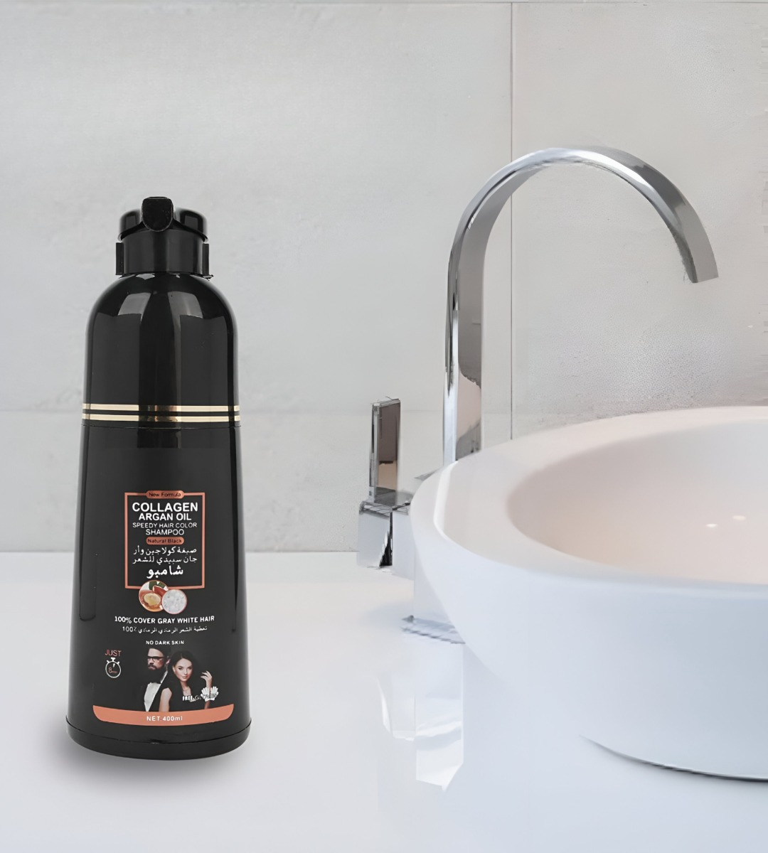SHAMPOO TINTE CUBRE CANAS SUAVIZA REPARA CABELLO NEGRO JHN - 2