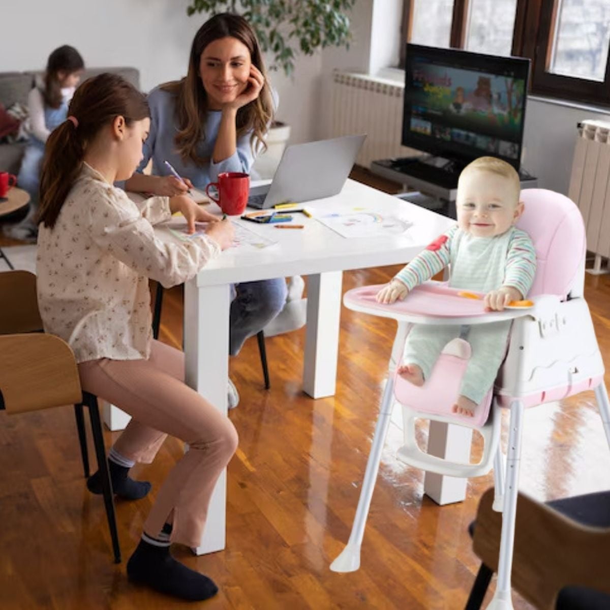 SILLA DE COMER ALTA PLEGABLE 3 EN 1 BEBES MULTIFUNCIONAL LAU - 4