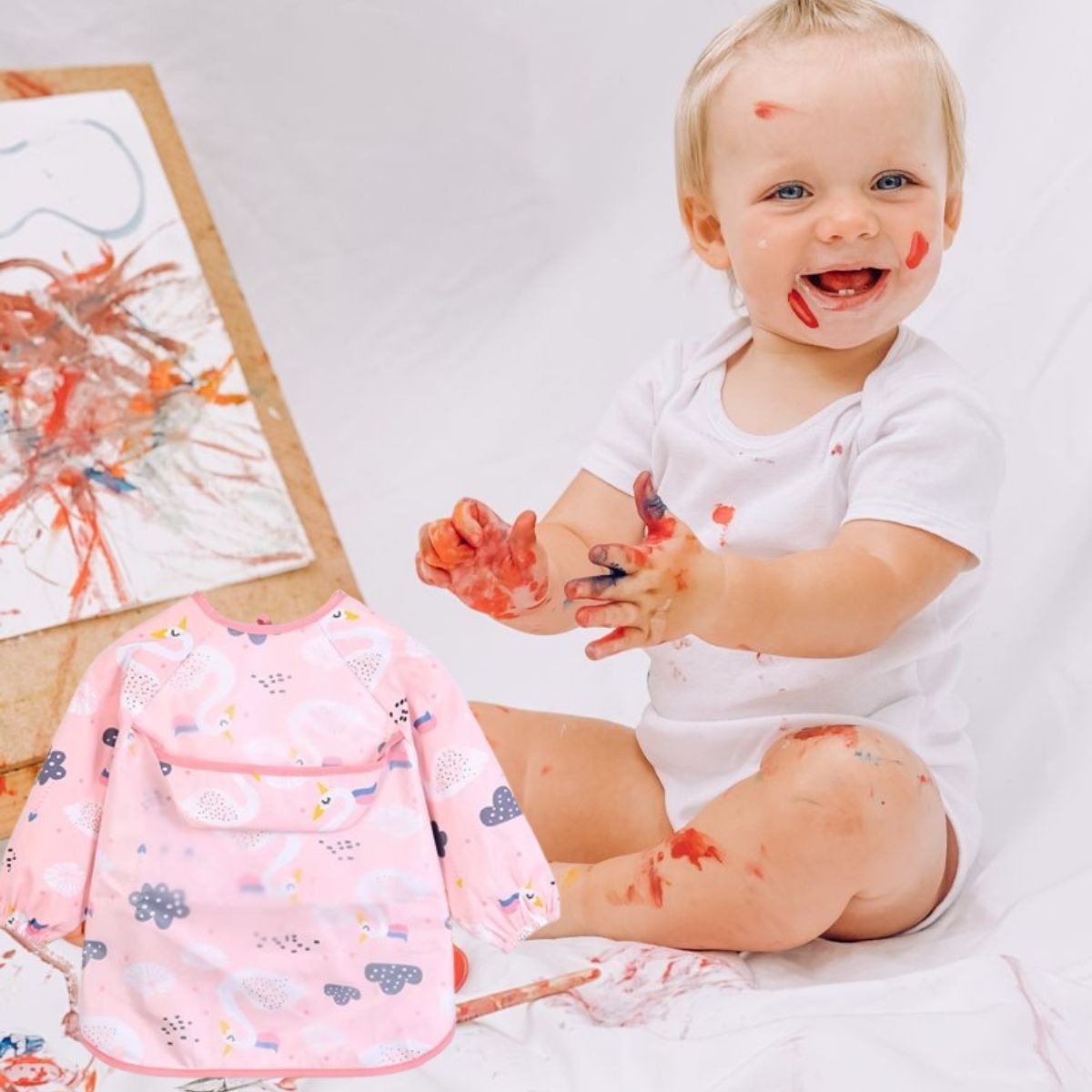 SET 2 BABEROS CON MANGAS IMPERMEABLE PINTURA NIÑO NIÑO LAU - 10