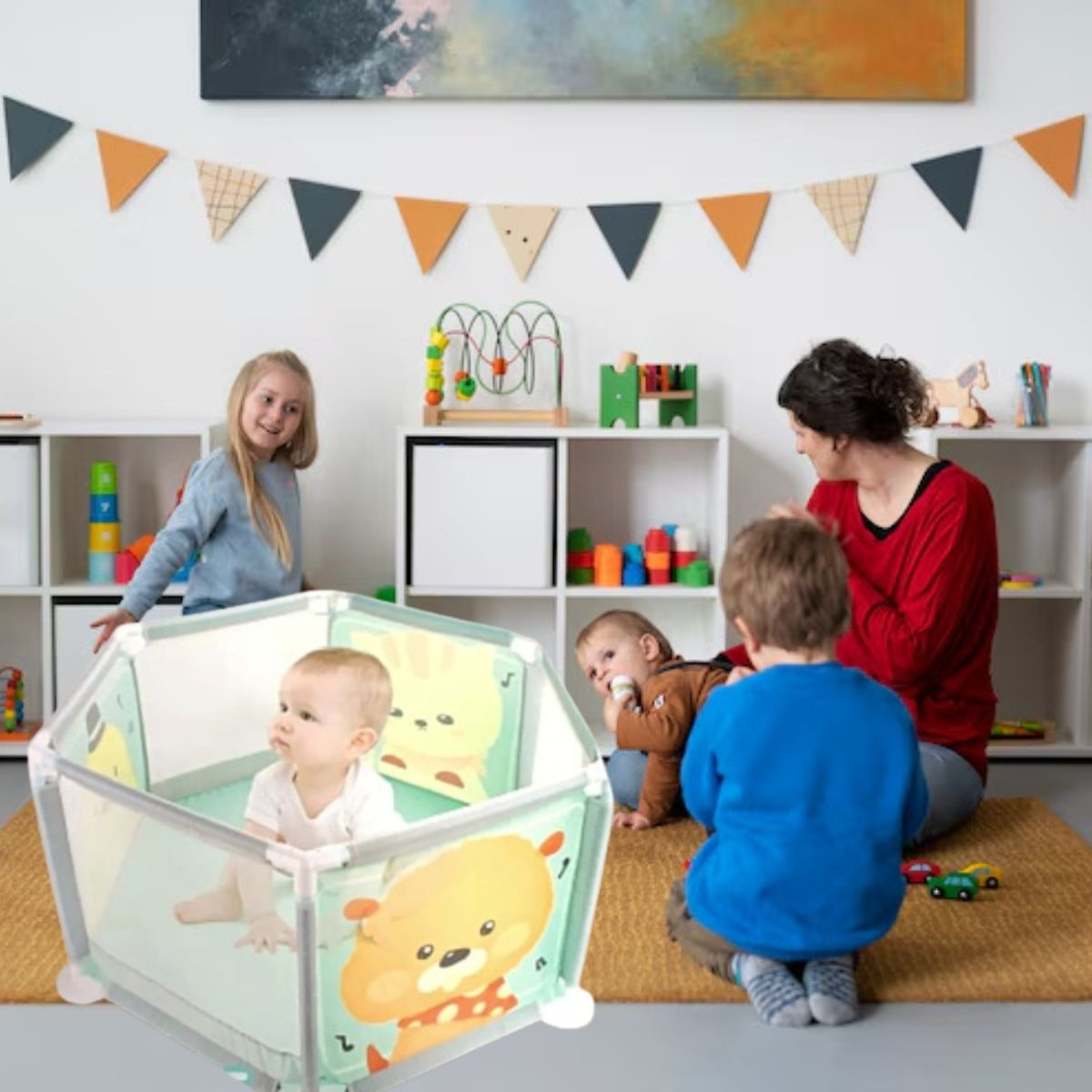 CORRAL HEXAGONAL 1M PLEGABLE PORTATIL SEGURO PARA BEBE LAU - 2