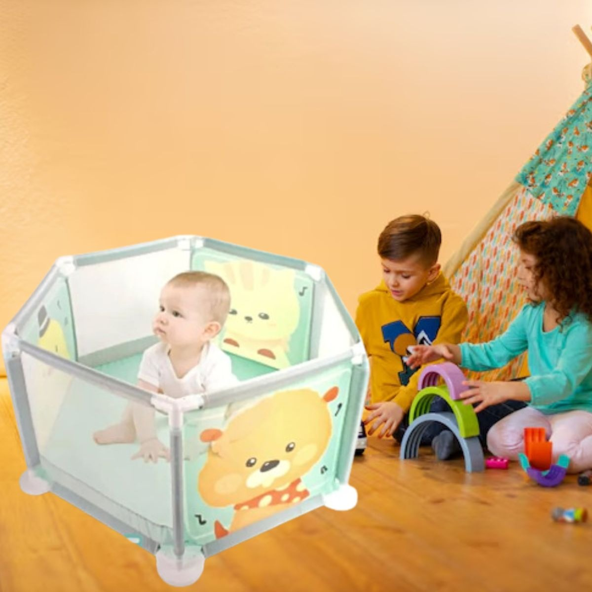 CORRAL HEXAGONAL 1M PLEGABLE PORTATIL SEGURO PARA BEBE LAU - 7