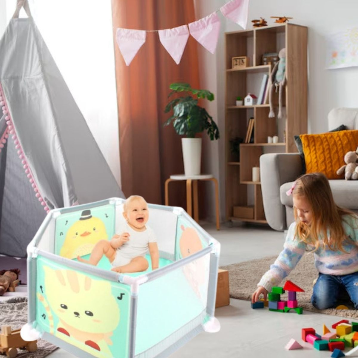 CORRAL HEXAGONAL 1M PLEGABLE PORTATIL SEGURO PARA BEBE LAU - 8