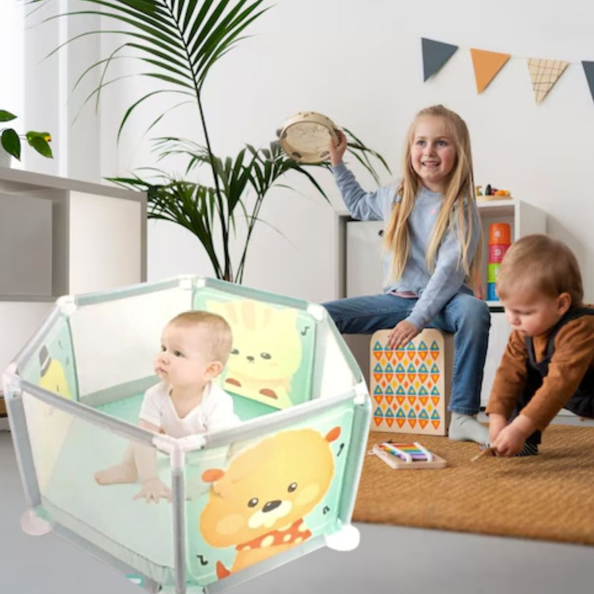 CORRAL HEXAGONAL 1M PLEGABLE PORTATIL SEGURO PARA BEBE LAU - 9