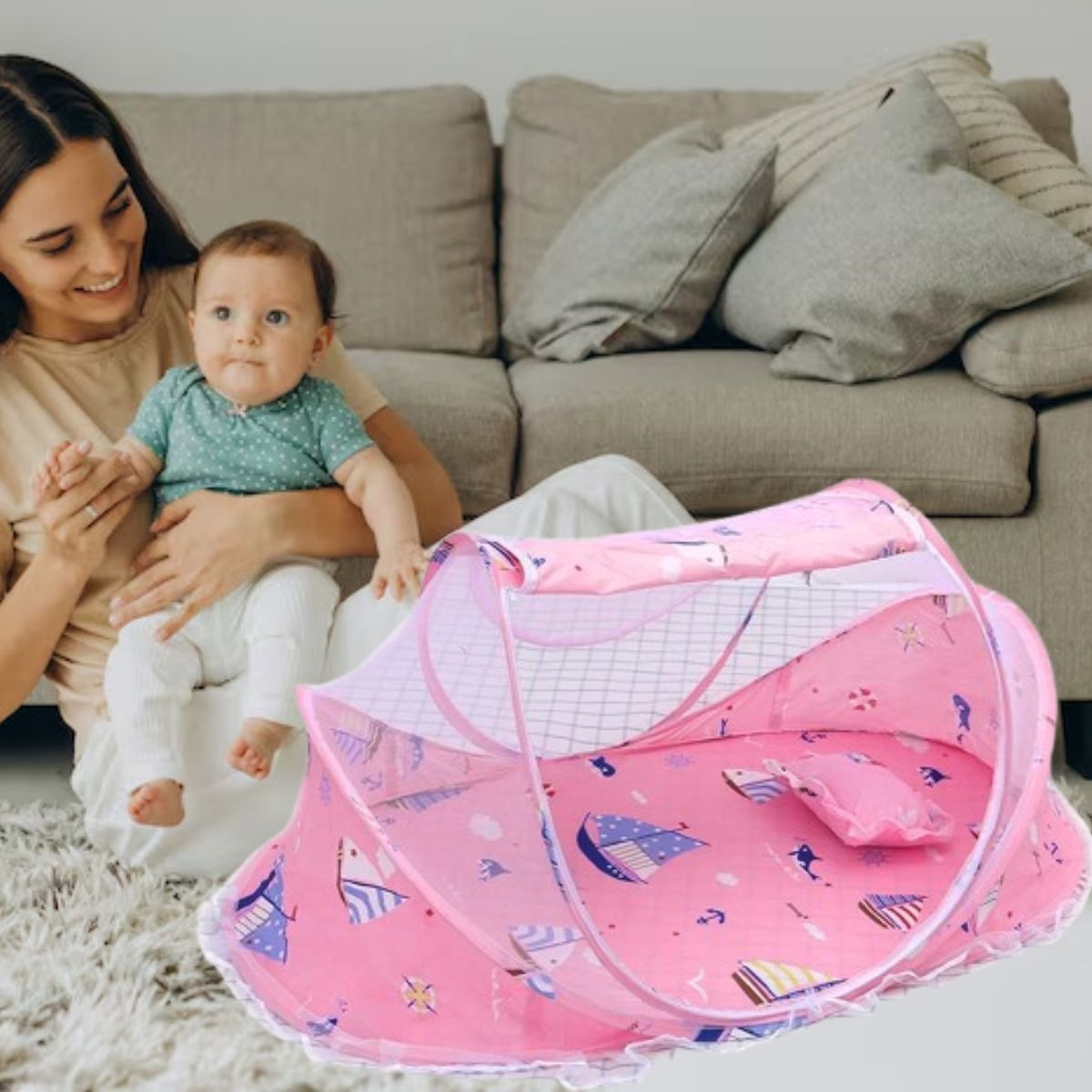 CUNA MOISES PLEGABLE PORTATIL CON MOSQUITERO PARA BEBE LAU - 2