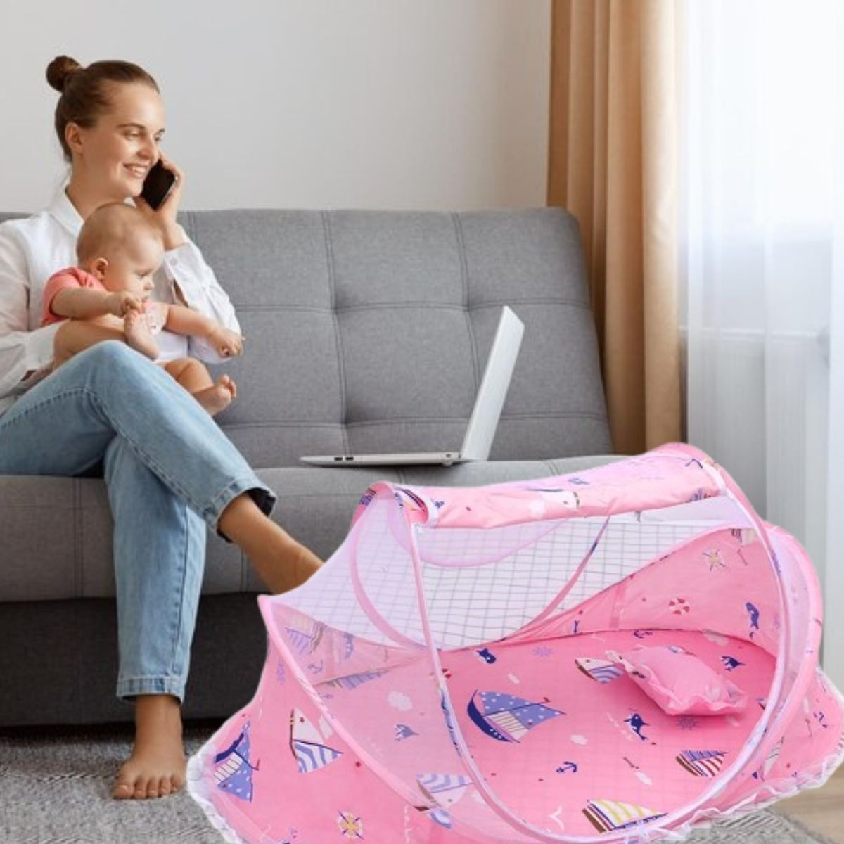 CUNA MOISES PLEGABLE PORTATIL CON MOSQUITERO PARA BEBE LAU - 5