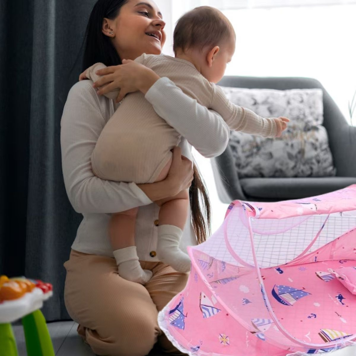 CUNA MOISES PLEGABLE PORTATIL CON MOSQUITERO PARA BEBE LAU - 9