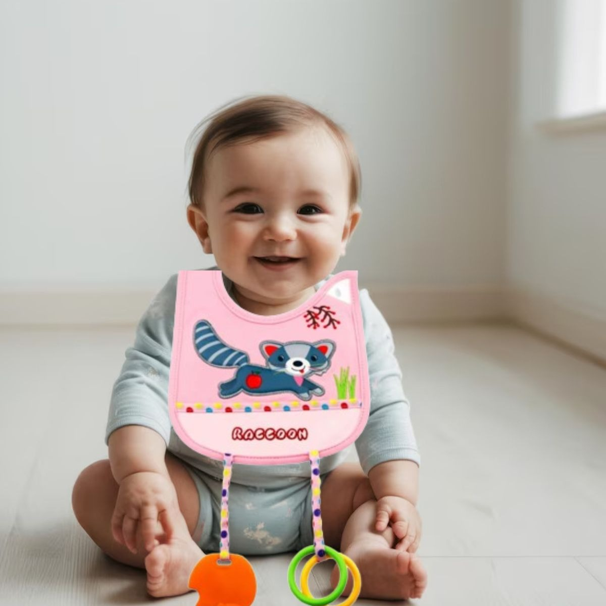SET 3 BABEROS CON MORDEDORA DISEÑOS DIVERTIDOS BEBES LAU - 5