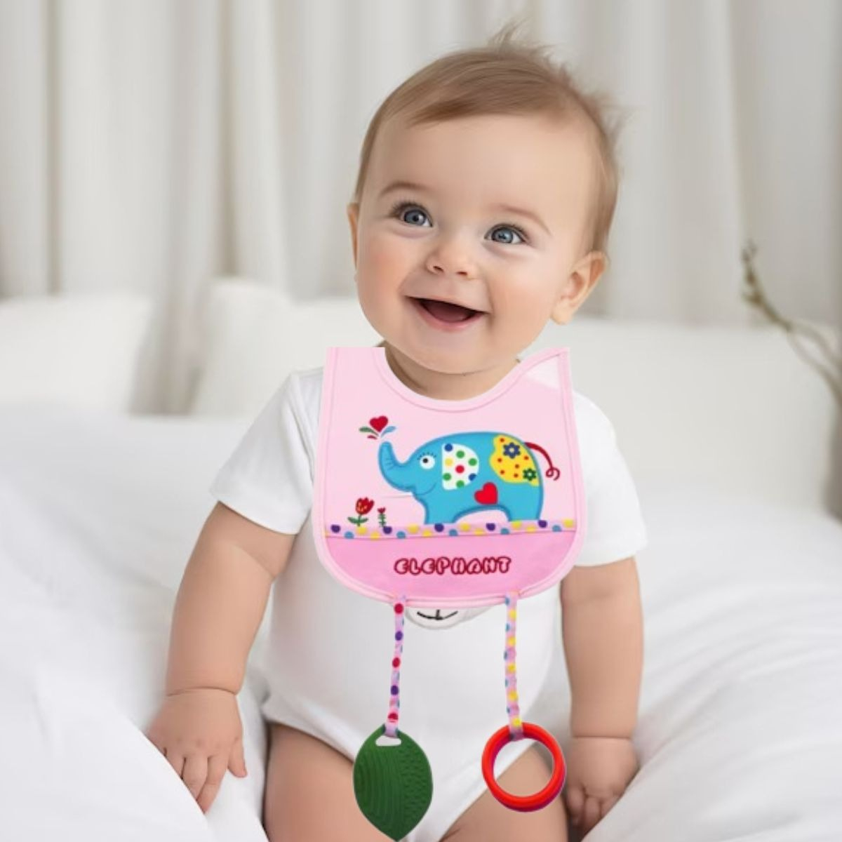 SET 3 BABEROS CON MORDEDORA DISEÑOS DIVERTIDOS BEBES LAU - 6