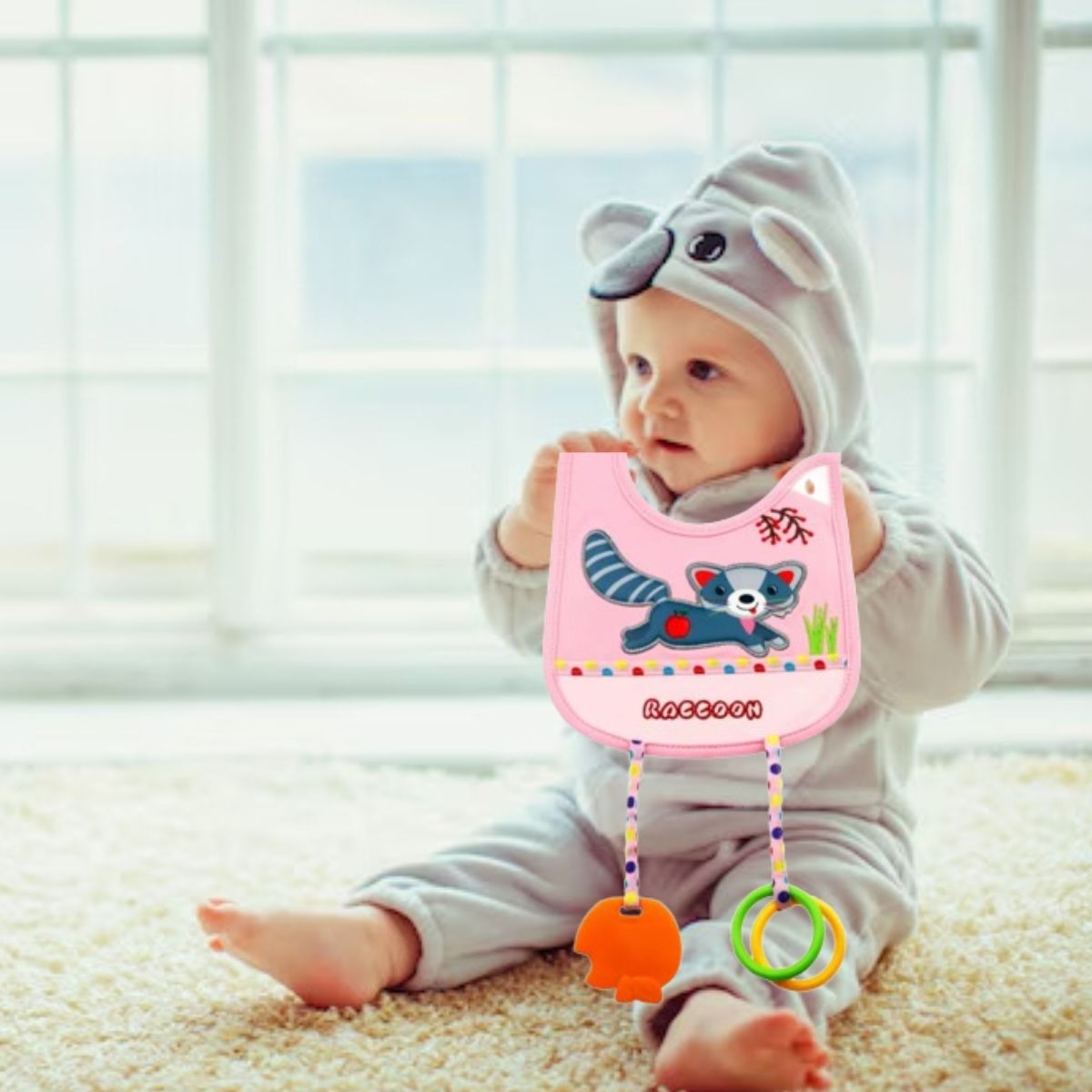 SET 3 BABEROS CON MORDEDORA DISEÑOS DIVERTIDOS BEBES LAU - 7