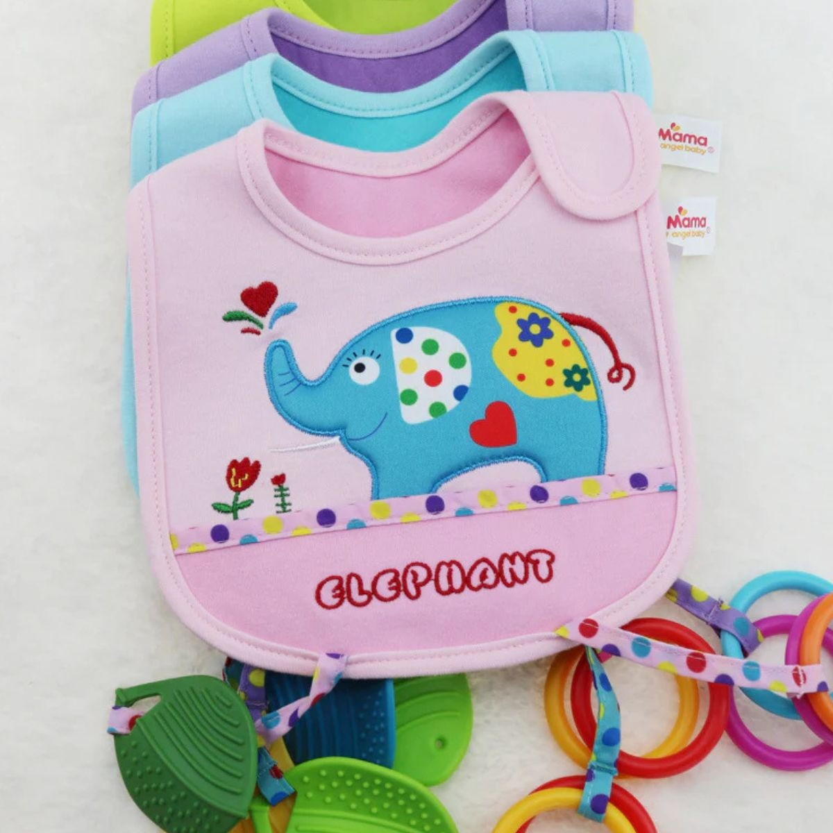 SET 3 BABEROS CON MORDEDORA DISEÑOS DIVERTIDOS BEBES LAU - 8