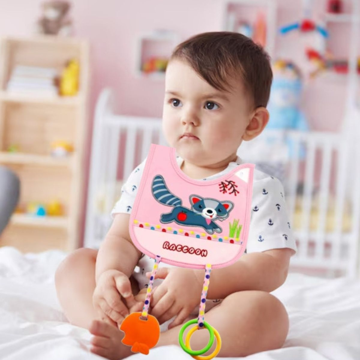 SET 3 BABEROS CON MORDEDORA DISEÑOS DIVERTIDOS BEBES LAU - 9