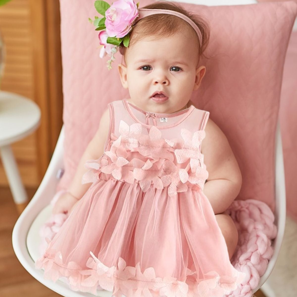 VESTIDO DE PRINCESA SIN MAGAS FLORAL TUL PARA BEBE LAU - 10